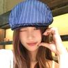 Lace Ribbon Bow Striped Forward Hat Women's Spring and Autumn Retro Literary All Match Face Showing Small Beret Hat Trend