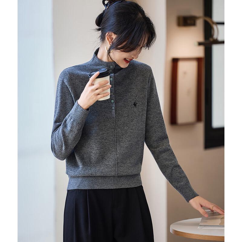 Srcr Women's 100% Wool Embroidered Half-High Collar Sweater