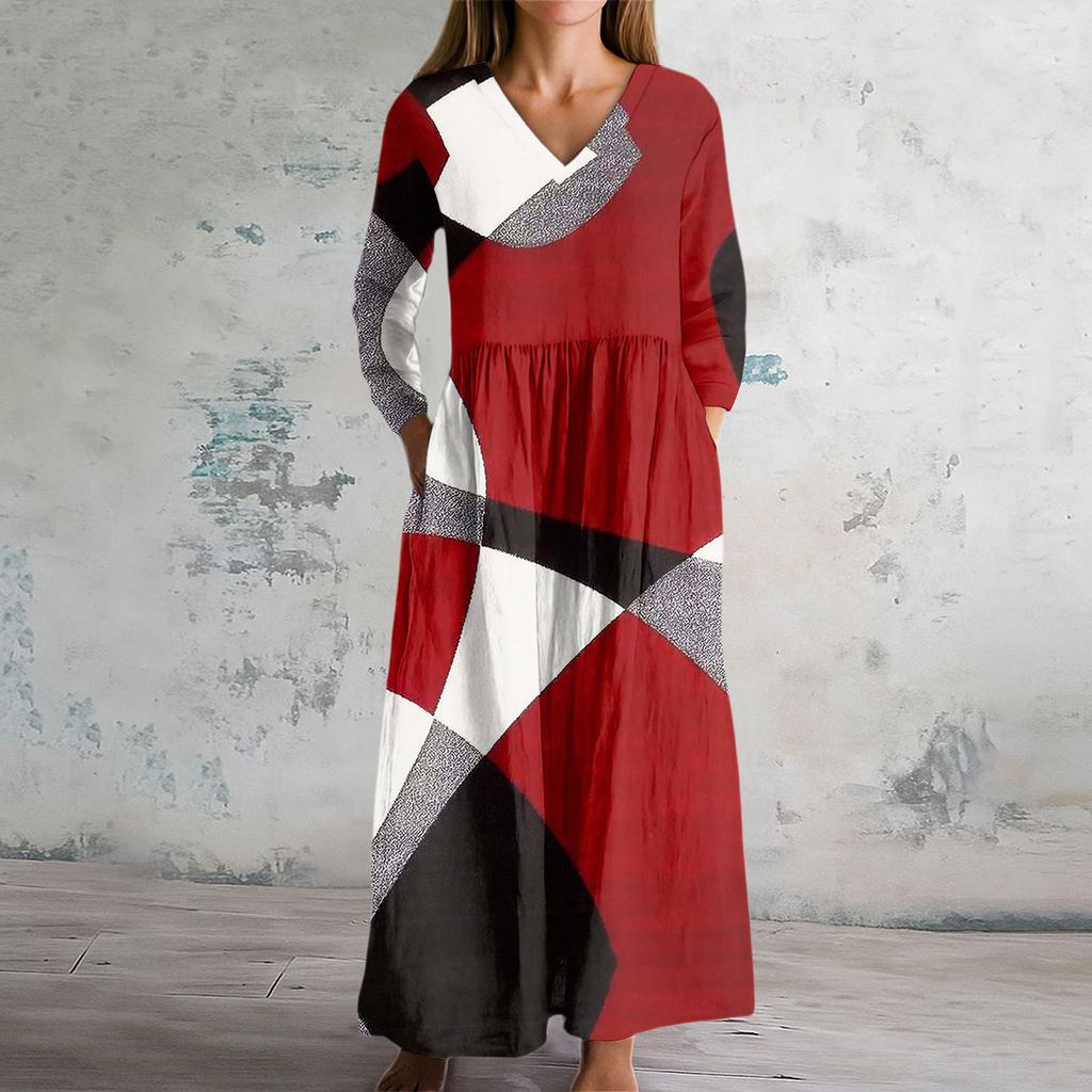 Dame Mote Kjole Vår V-hals Langermet Kjole