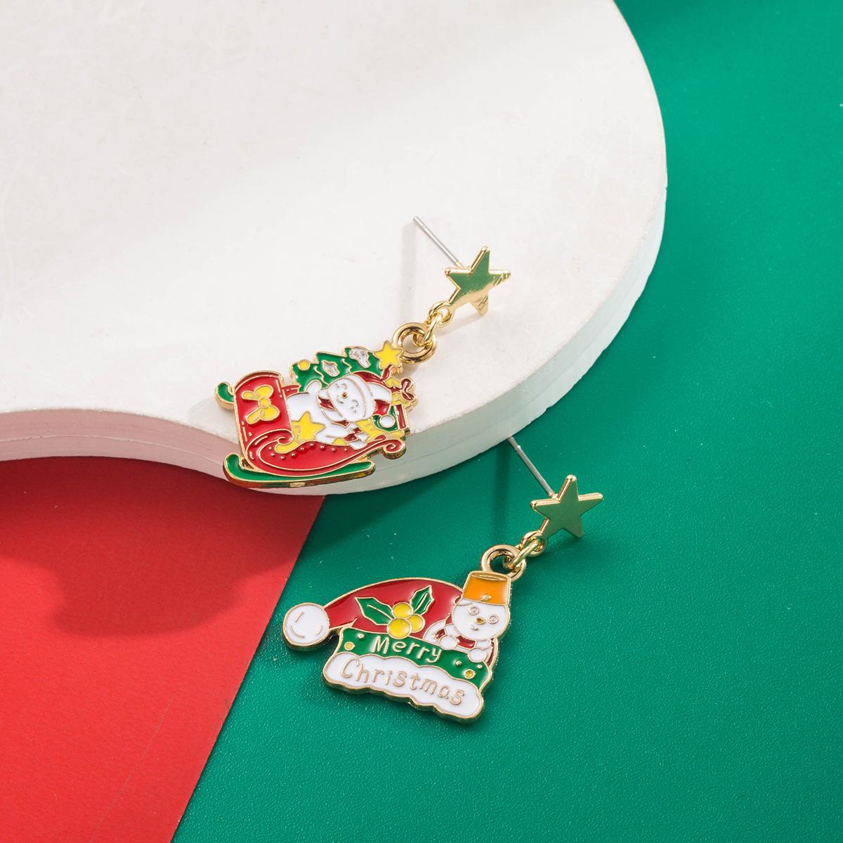 

Рождественские серьги Личность Снеговик Рождественская елка Туфли Палочка Сплав Эмаль Буквенные серьги Roller Coaster Snowman