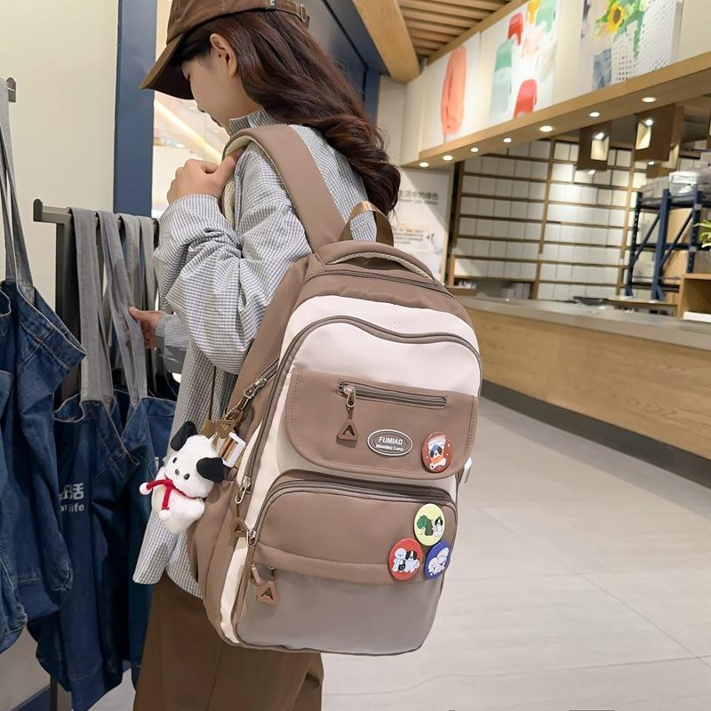 College Style Backpack Student Block Color Campus Schoolbag Female High School Students Large Capacity Backpack