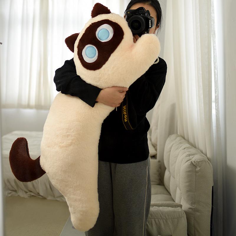 Plush Black Cat Backrest Pillow - Cute Dormitory or Bedside Long Pillow for Sleeping and Leg Support