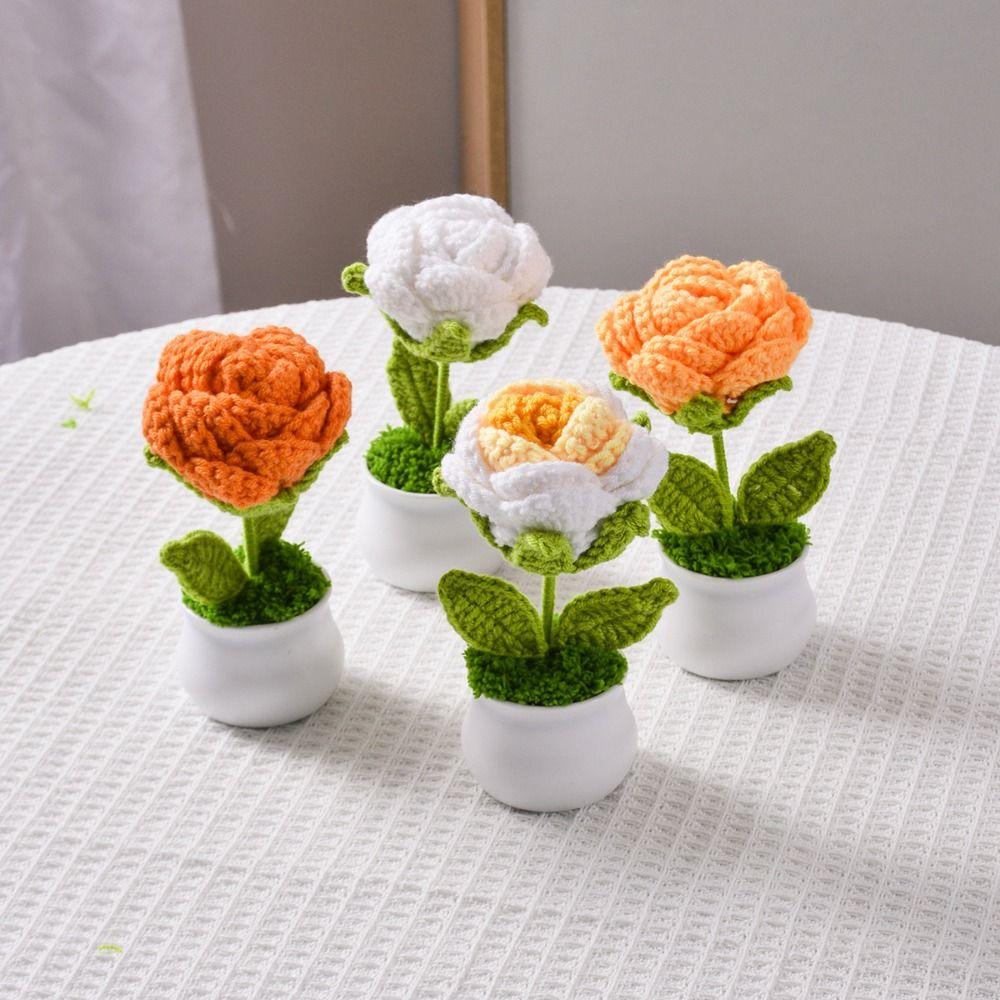 

Finished Simulation Rose Flower Hand-Knitted Artificial Woven Flowers Office style 13