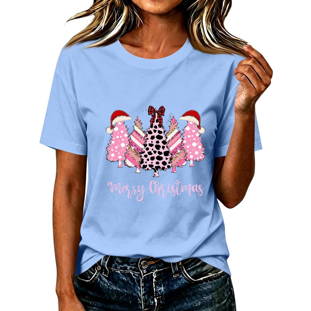 Women's Christmas Printed Short Sleeve T-Shirt Casual Holiday Top