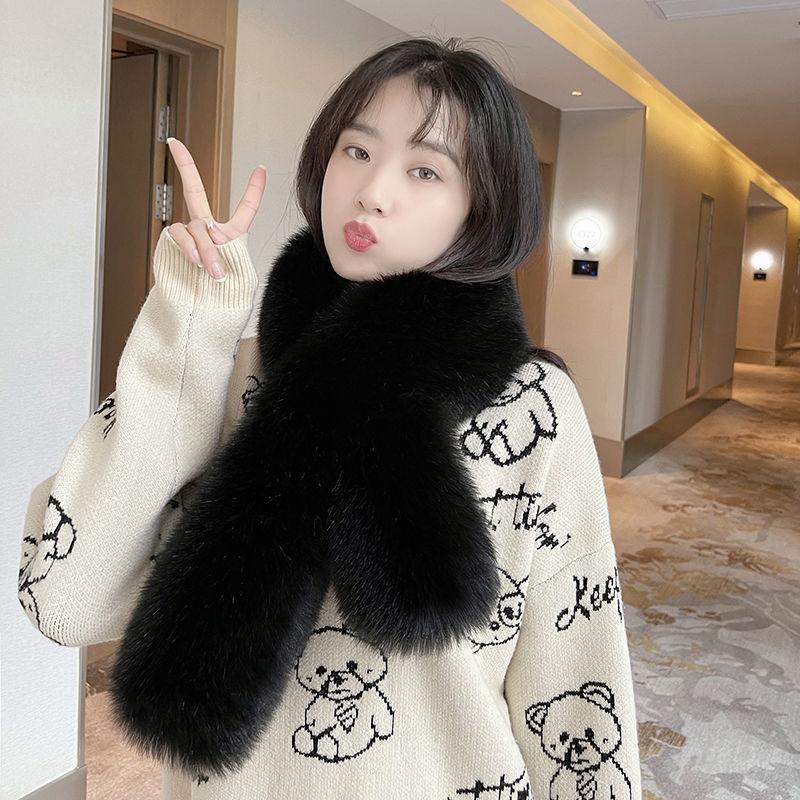 

Шарф женский зимний корейский теплый воротник из искусственного кроличьего меха плюшевый однотонный воротник для защиты шейного отдела позвоночника кашемир универсальный студент One size