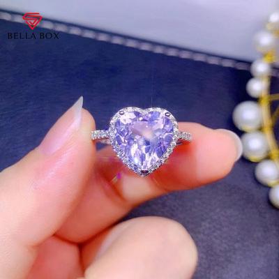 Nuevos anillos de mujer de circón en forma de corazón de princesa de color púrpura claro brillante, accesorios elegantes para fiesta, boda, aniversario, regalo, joyería llamativa