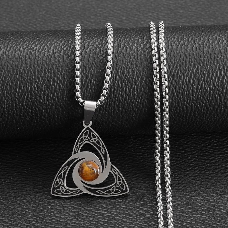 Trinity Knot Womens Necklace for Mens Stainless Steel Tiger Eye Stone Irish Celtic Lucky Charm Necklace