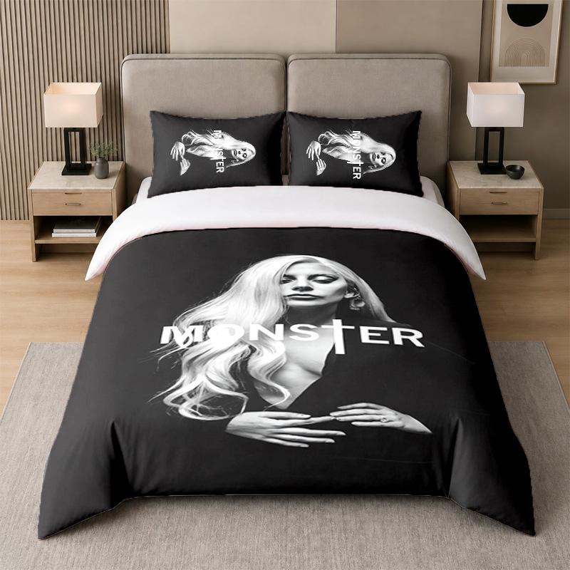 Juego de Cama de 3 Piezas, Lady Gaga 1 Funda Nórdica y 2 Fundas de Almohada, Decoración de Ropa de Cama Estampada Para Habitación de Invitados