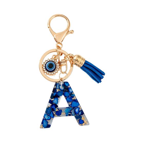Blue Series Keychain Pendant Initial Letter Key Chain with Eyes Tassel Design