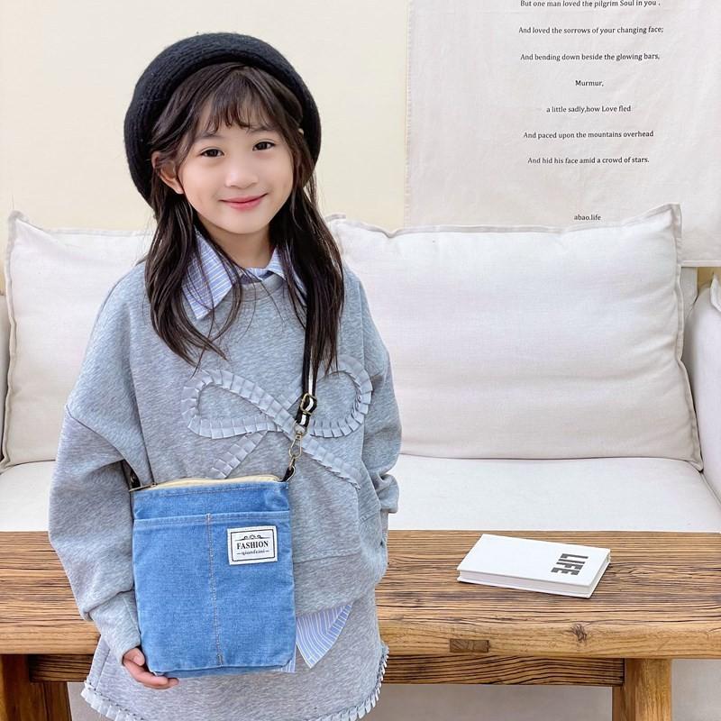 Fashionable Denim Baby Backpack Stylish Letter Design Unisex Shoulder Bag For Kids