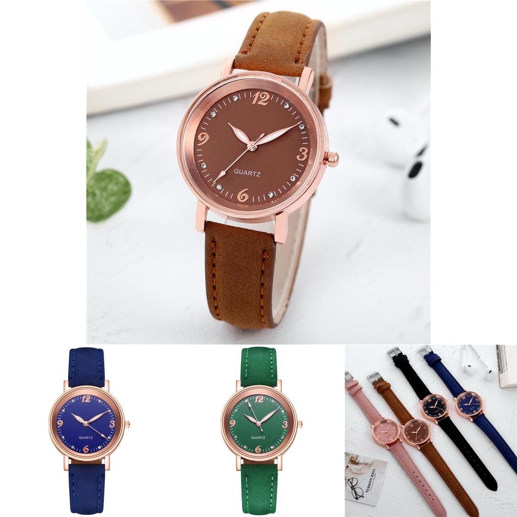 Fashionable Ladies' Quartz Watch With Decorative Night Light And Leather Strap