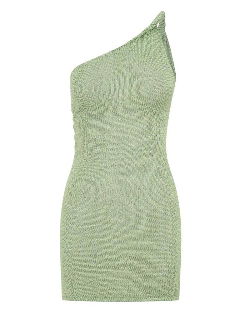 Holiday Party Beachwear Swimsuit Cover-up Sexy Knit One Shoulder Halter Neck Beach Mini Dress Set K265