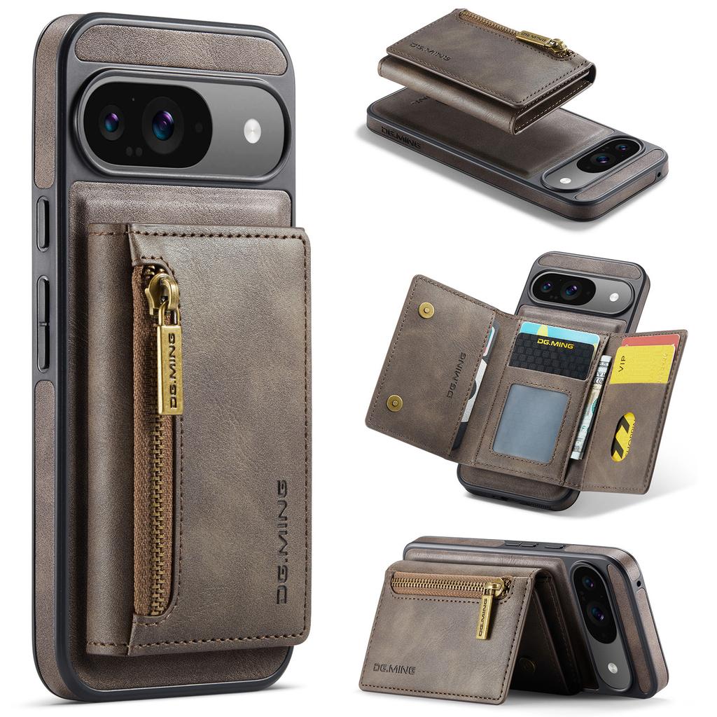 DG.MING M5 Series For Google Pixel 9 Pro/Pixel 9 Case Detachable Magnetic Leather Phone Cover with Card Slots