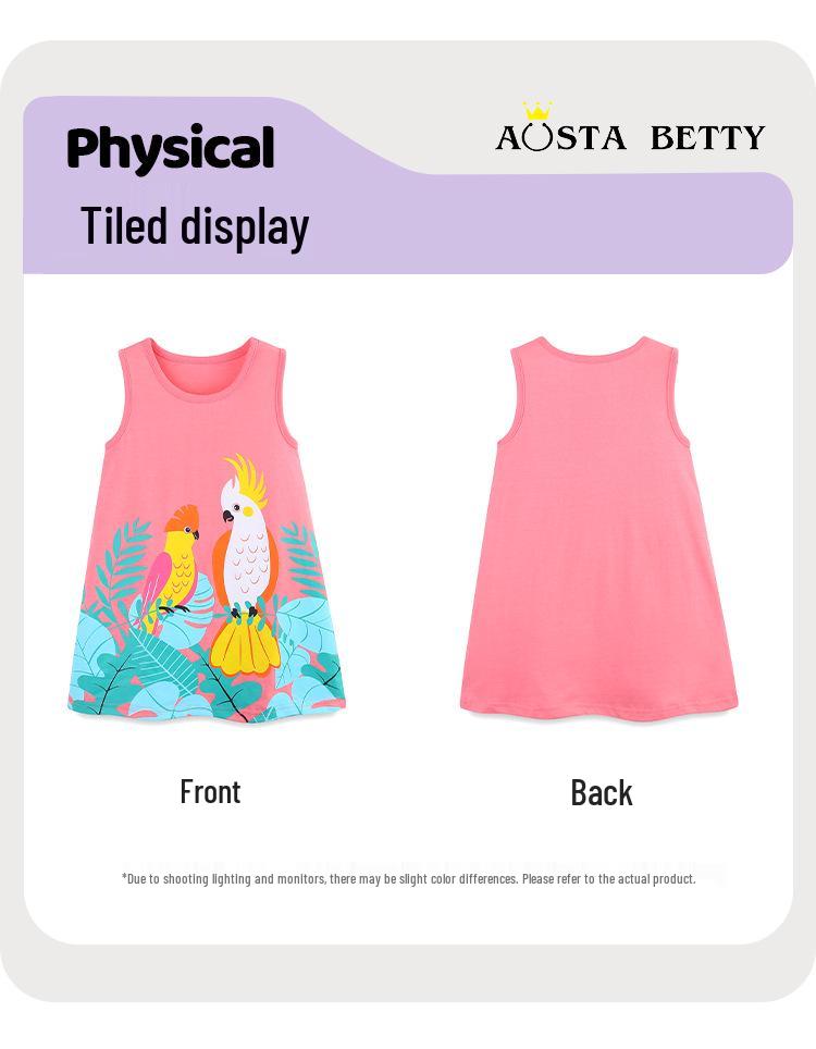 Girls' Floral Sleeveless Knit Cotton Princess Dress - European & American Style, Summer Collection.