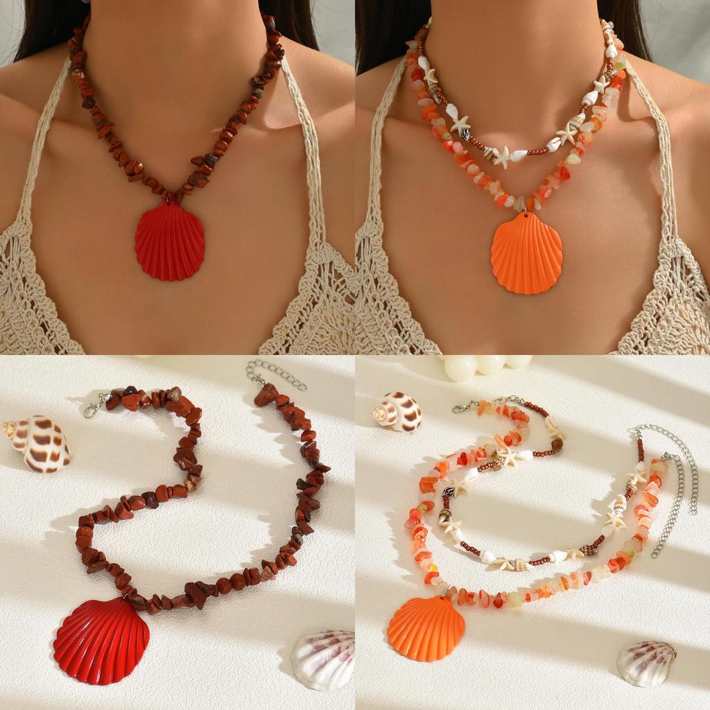 Summer Trendy Ethnic Shell Necklace With Handmade Resin Beads For Women