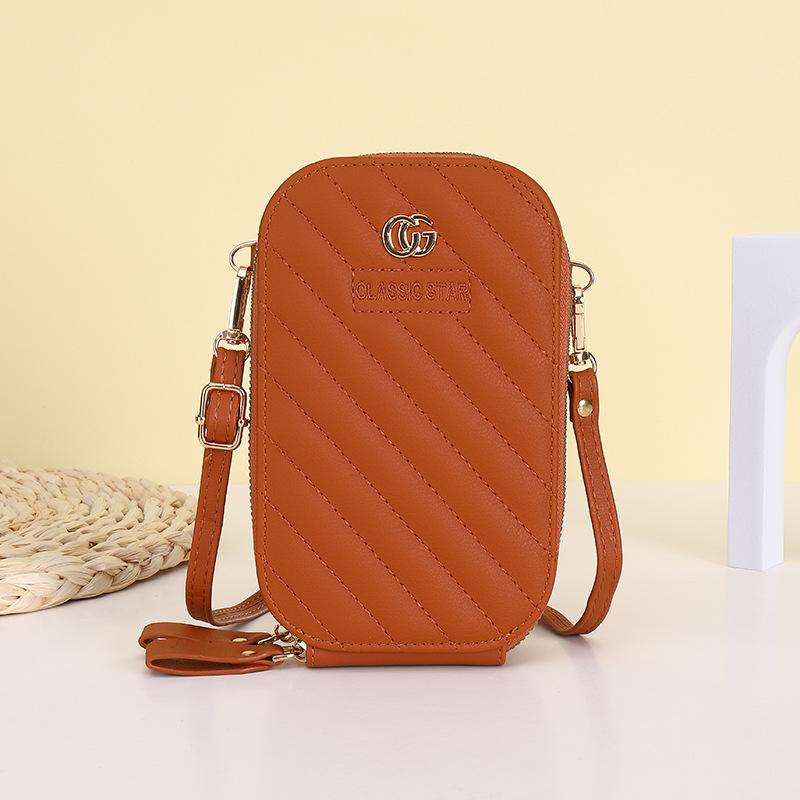 New solid color mobile phone bag women's simple, small, fresh and large capacity shoulder crossbody small bag multi-card women's bag