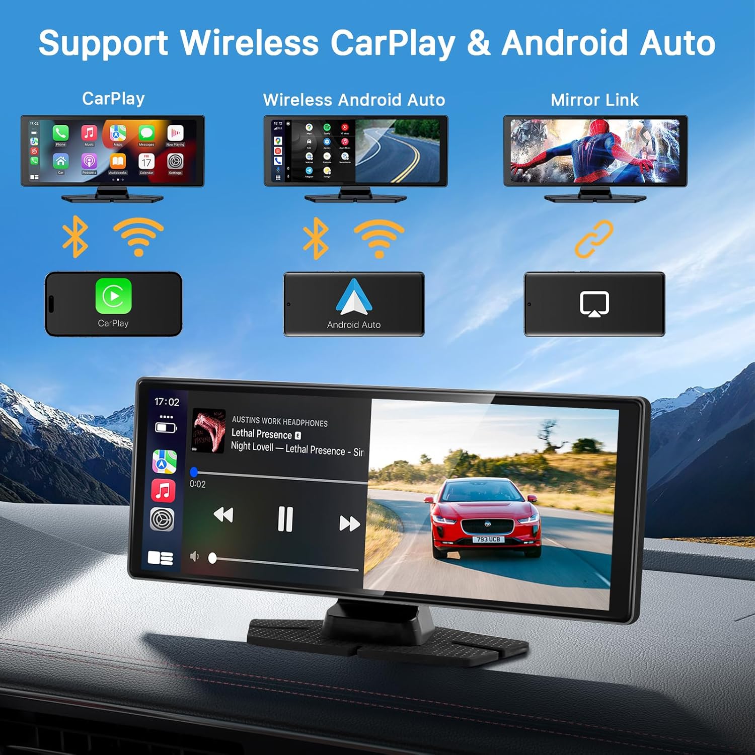 

10.26” Portable CarPlay Screen with Apple CarPlay & Android Auto, 4K Front & 1080P Backup Camera, Navigation, Voice Control (Bro United States
