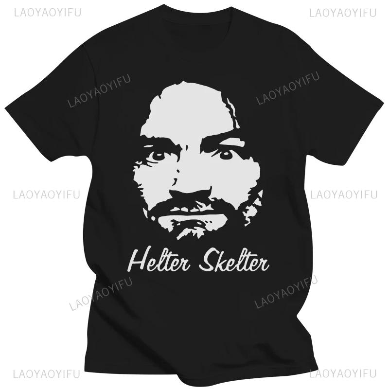 Vintage Sommer Charles Manson Schwarz Bedruckt Herren T-Shirt Damen Lässig Streetwear Outdoor Kurzarm Rundhals Belüftung Oberteil T-Shirt