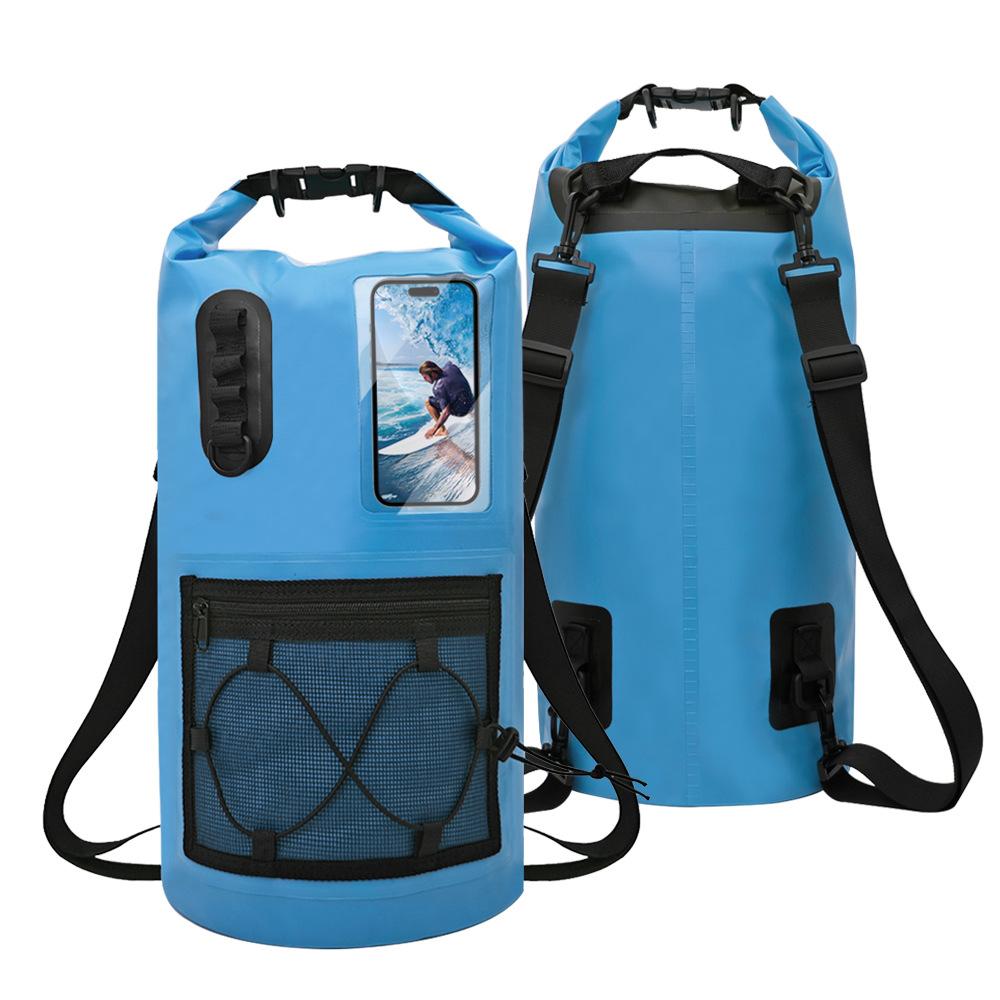 Multifunktionaler wasserdichter PVC-Trockenbeutel Rucksack mit Netztasche & Gurten für Wandern Bergsteigen Rafting Camping & Radfahren