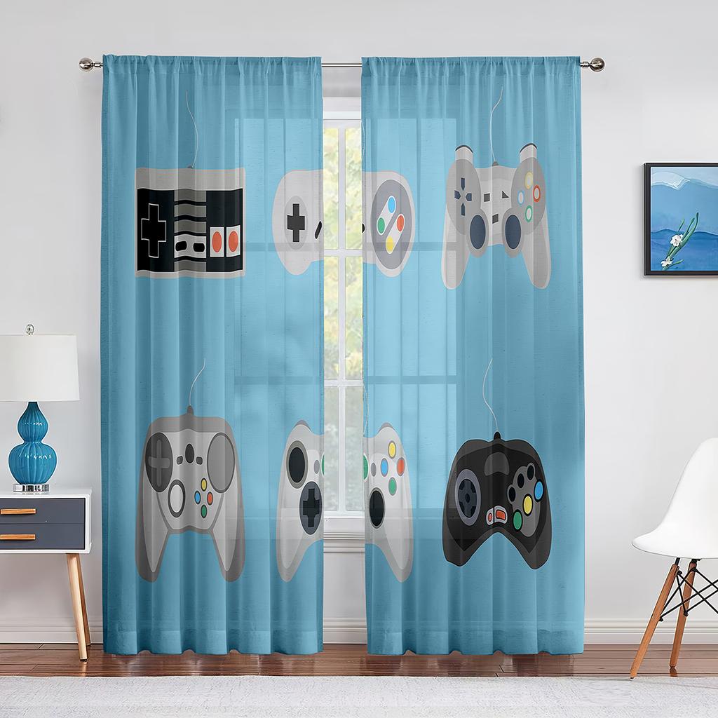 Durchsichtiger Voile-Vorhang für Jungen und Mädchen, Gamepad, Videospiel-Controller, Tüllvorhänge für Wohnzimmer, Schlafzimmer, Dekoration