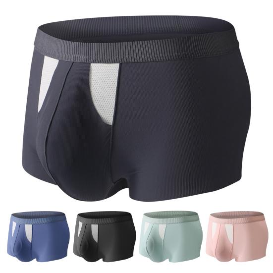 Boxer Underwear Men High Elastic Breathable Holes 3D Cutting Shorts Briefs Solid Color 3D U-Convex Panties Daily Wear