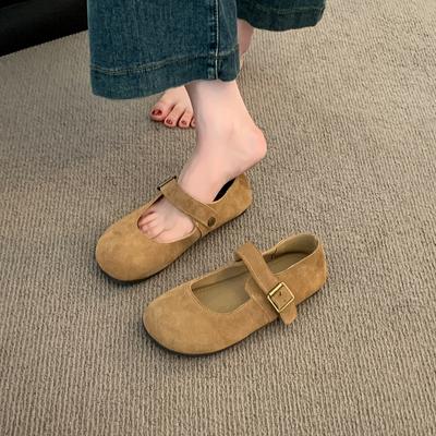 Neuer Stil Flache Sohle mit flacher Mundsohle Einzelner Schuh für Damen Weiche Sohle Bean Schuhe Runde Zehen Retro Mary Jane Schuhe Zapatos Mujer