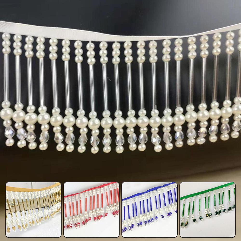 1 Yard Pearl Beaded Lace Trims Tassel Ribbon For Curtain Accessories DIY Sewing Crafts Handmade Garments Accessories