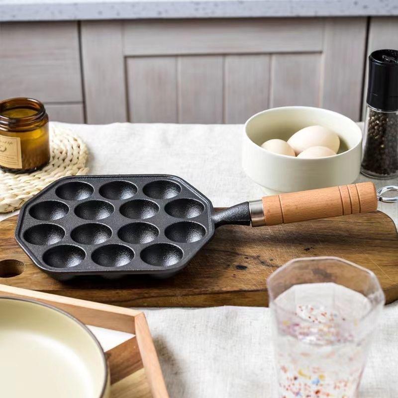 14 Holes Takoyaki Pan Nonstick Cast Iron Octopus Meat Balls Mold Maker with Detachable Handle Home Pancake Baking Mold Pan