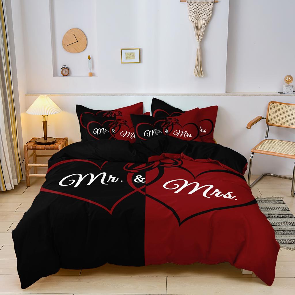 3uds Rey Reina Día de San Valentín Forma de Corazón Amor Pareja Rosa Funda Nórdica Todas las Estaciones Impresión de Alta Definición Regalo del Día de San Valentín