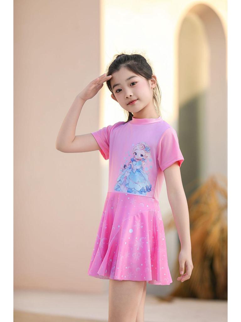 2024 New Cartoon Princess Style Girls' One-Piece Swimsuit (S-M) - Cute Baby Skirt Swimwear