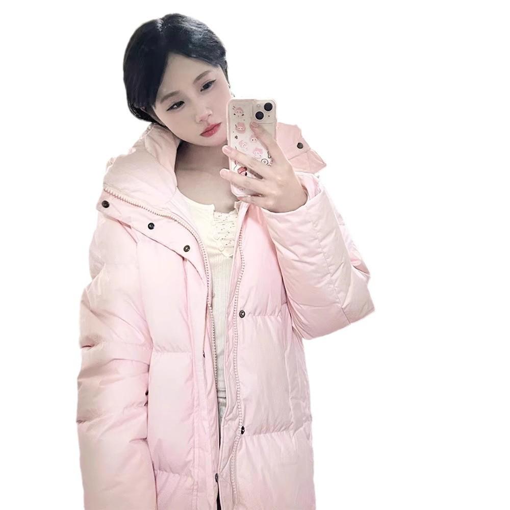 Winter 2024 neue lange Knie-Daunenjacke Damen weiße Entendaunen verdickte Kapuze lose Studentenjacke Flut