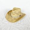 (One Size, Khaki) Straw Cowgirl Hats for Women Men Classic Western Hats Beach Sun Hats with Rope Decoration