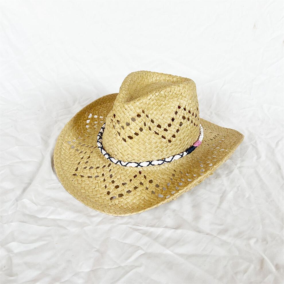(One Size, Khaki) Straw Cowgirl Hats for Women Men Classic Western Hats Beach Sun Hats with Rope Decoration