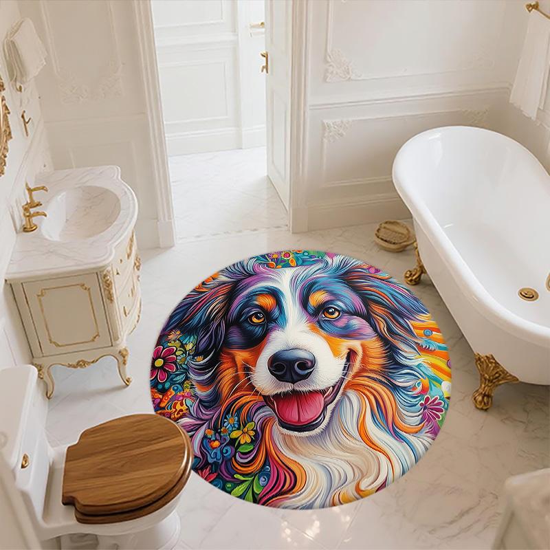 Colorful Dog,Round Area Rug,Carpet Rug for Living Room Bedroom Sofa Playroom Decor,Non-slip Floor Mat