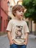 Summer Capybara Wearing Sunglasses Printed Round Neck T-shirt Casual Versatile Short-sleeved T-shirt Boys Short-sleeved Top