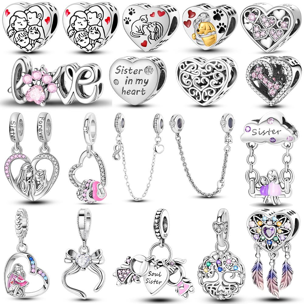 Love Heart Family Charms Pendant Original Copper Charm Beads Fit Bracelet Charm Women Diy Jewelry Gift