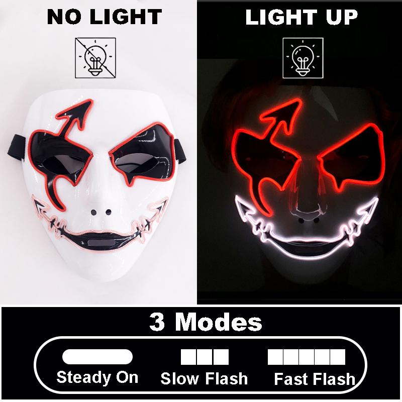 Shuffle Dance Mask Luminous Purge Mask Devil Glowing Masquerade Cosplay Mask for Halloween Horror Haunted House Props