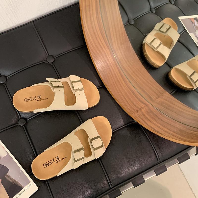 

[Galoa] Super version~ Soft leather retro cork bottom thick bottom buckle with Boken slippers women s sandals 35 синий