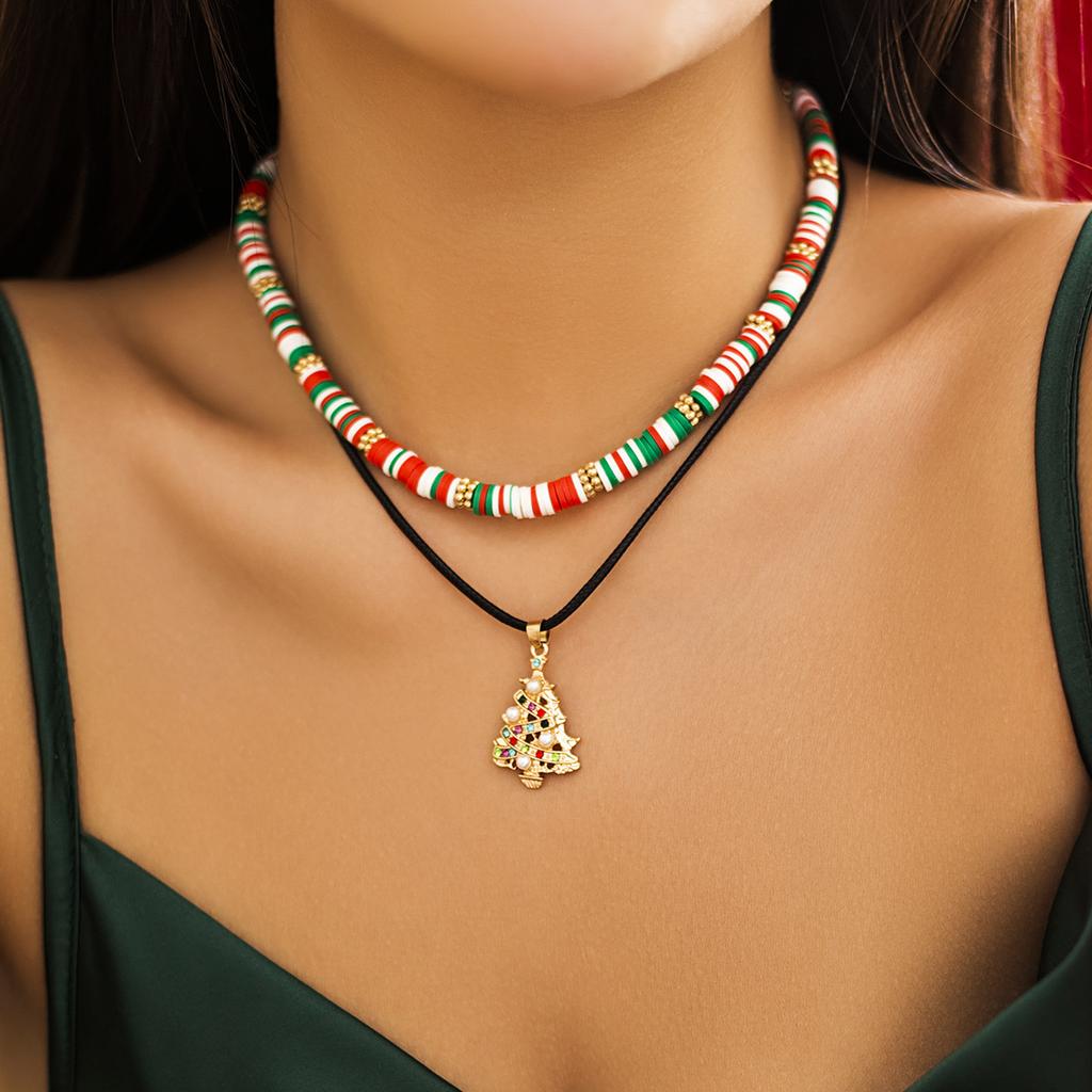Christmas Day Soft Pottery Necklace Set Christmas Snowman Elk Micro Necklace Choker