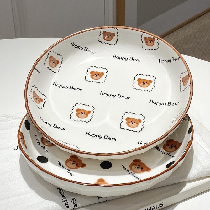 Creative Cartoon Ceramic Handle Baking Bowl Oven Available Cute Household Fruit Salad Plate Bowl Ceramic Plate Chopsticks