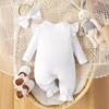 Foreign Trade Ins Newborn Infant Girl Baby Spring and Autumn Style Long-Sleeve Romper with Elephant Print and Open Crotch, Includes Hair Accessory