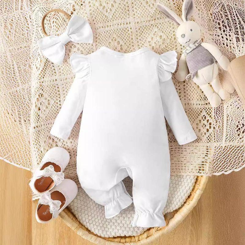 Foreign Trade Ins Newborn Infant Girl Baby Spring and Autumn Style Long-Sleeve Romper with Elephant Print and Open Crotch, Includes Hair Accessory