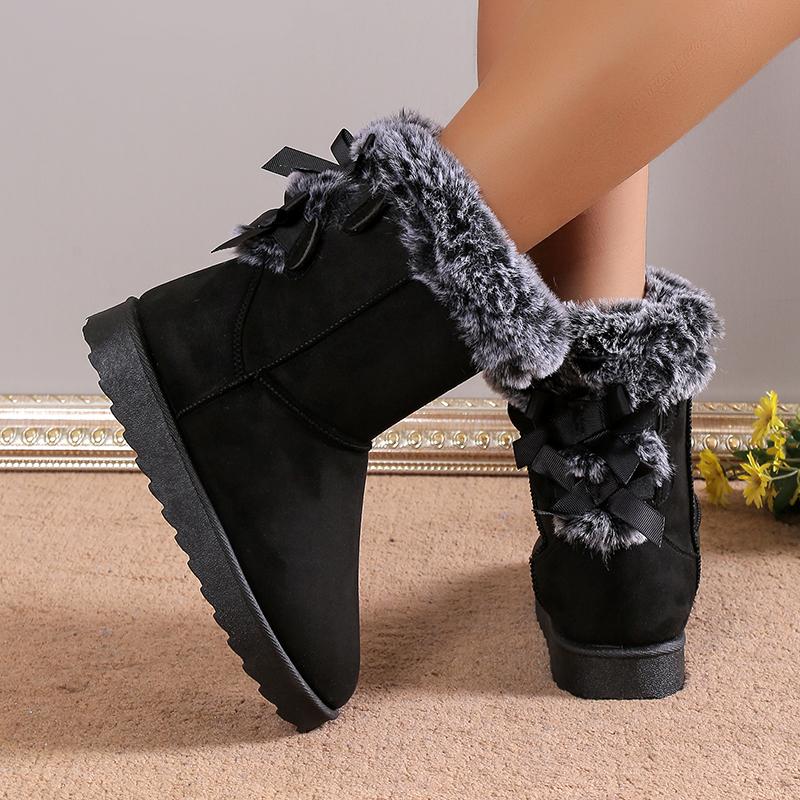 Fashion Winter Women Boots Casual Warm Mid-calf Boots Slip on Round Toe Thickened Fluff Snow Boots Plus Size Comfortable Shoes for Women