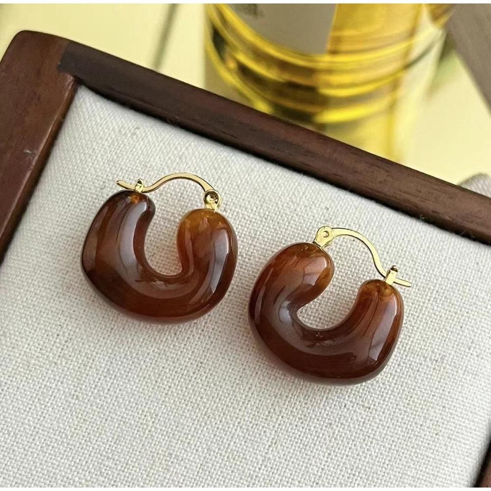 Maillard Amber Exaggerated Personality Fashionable Retro Earrings Medieval Earrings Women'S Niche High-End Stud Earrings