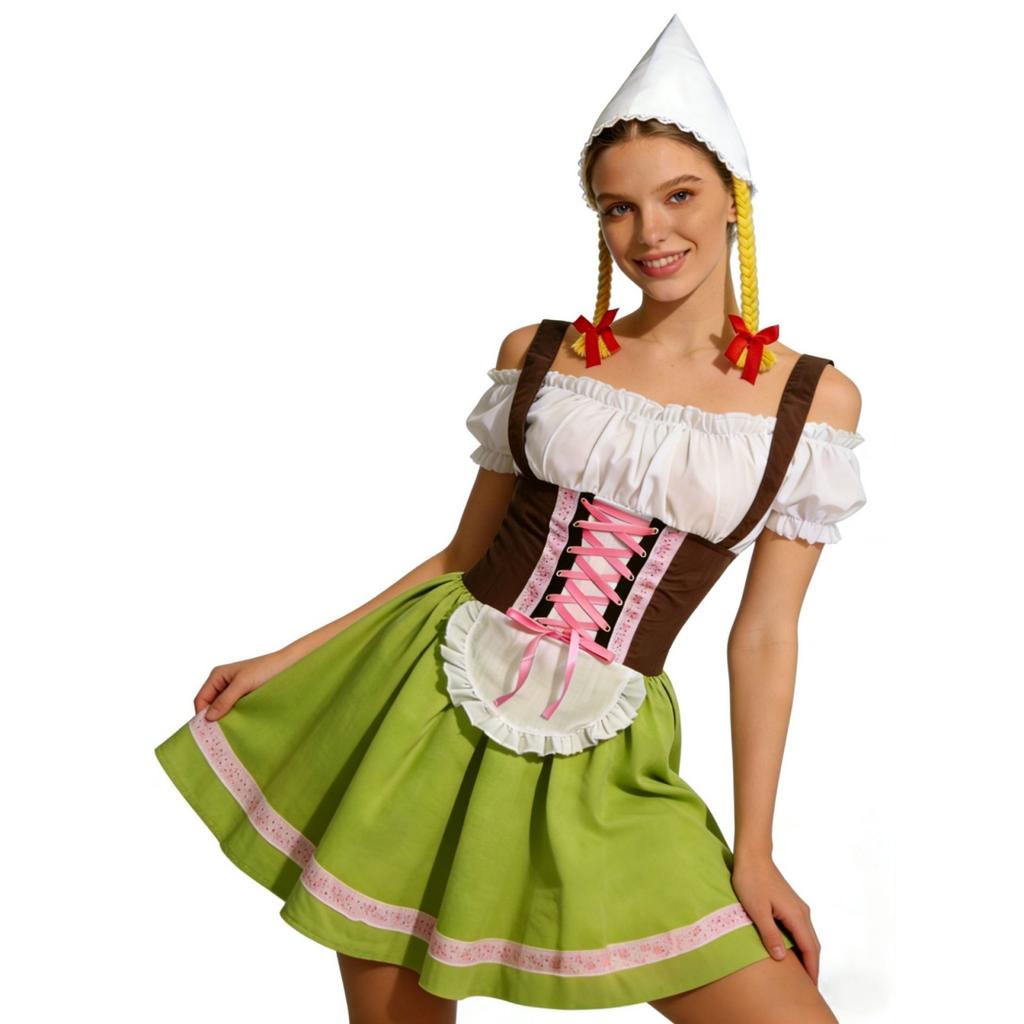 Women’s Oktoberfest Dress Style Off Shoulder Short Sleeve Skirt with and Decorative Bodice for Festival Costume