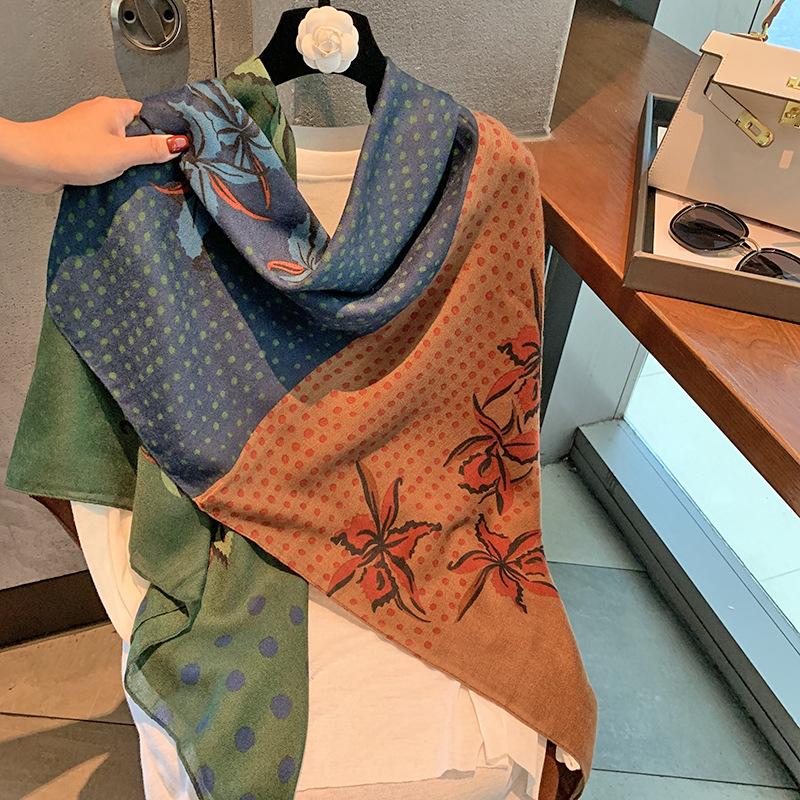 

Elegant Women Silk Scarf Wrap Shawl Vintage Dot Floral Print Ladies Sunscreen Bandanas Hijab Mujer Boho Scarve Pareo Casual New One Size& 8Y