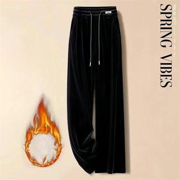 Damen Übergröße Samthose Herbst Winter High-Waist Locker Fleecegefüttert Gerade Hosen