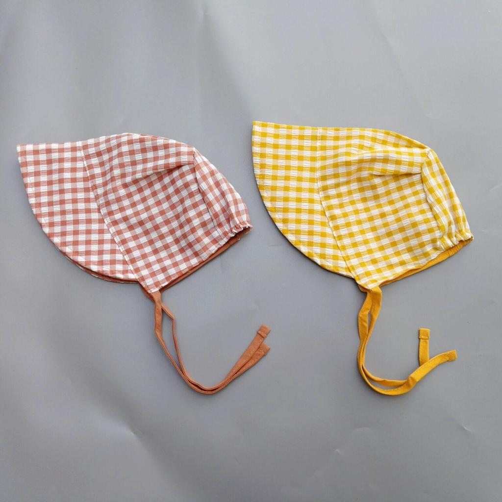 Double Sided Plaid Baby Bucket Hat Summer Cotton Infant Sun Visor Cap Korean Solid Color Reversible Kids Fisherman Caps Bonnet