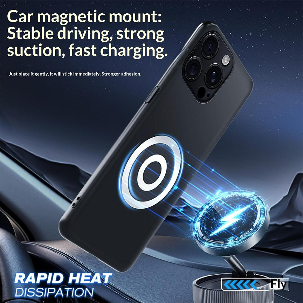 For iPhone 16 Pro Max Case Graphene + Brass Heat Dissipation Silicone PC Phone Cover Support Magnetic Car Mount