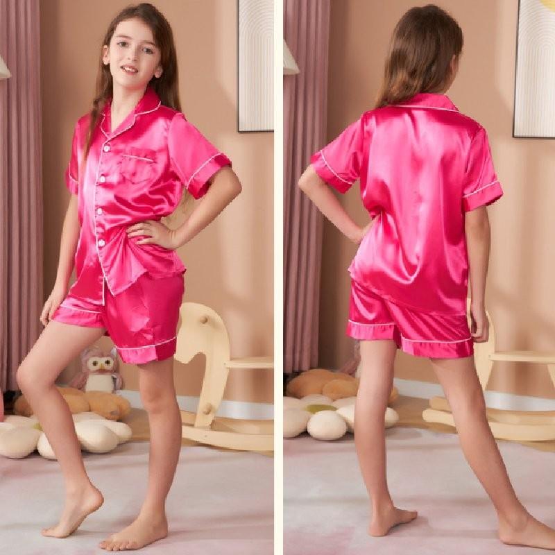 Sleeve Children Short Pajamas Set Summer Clothing Polyester Material Color Solid